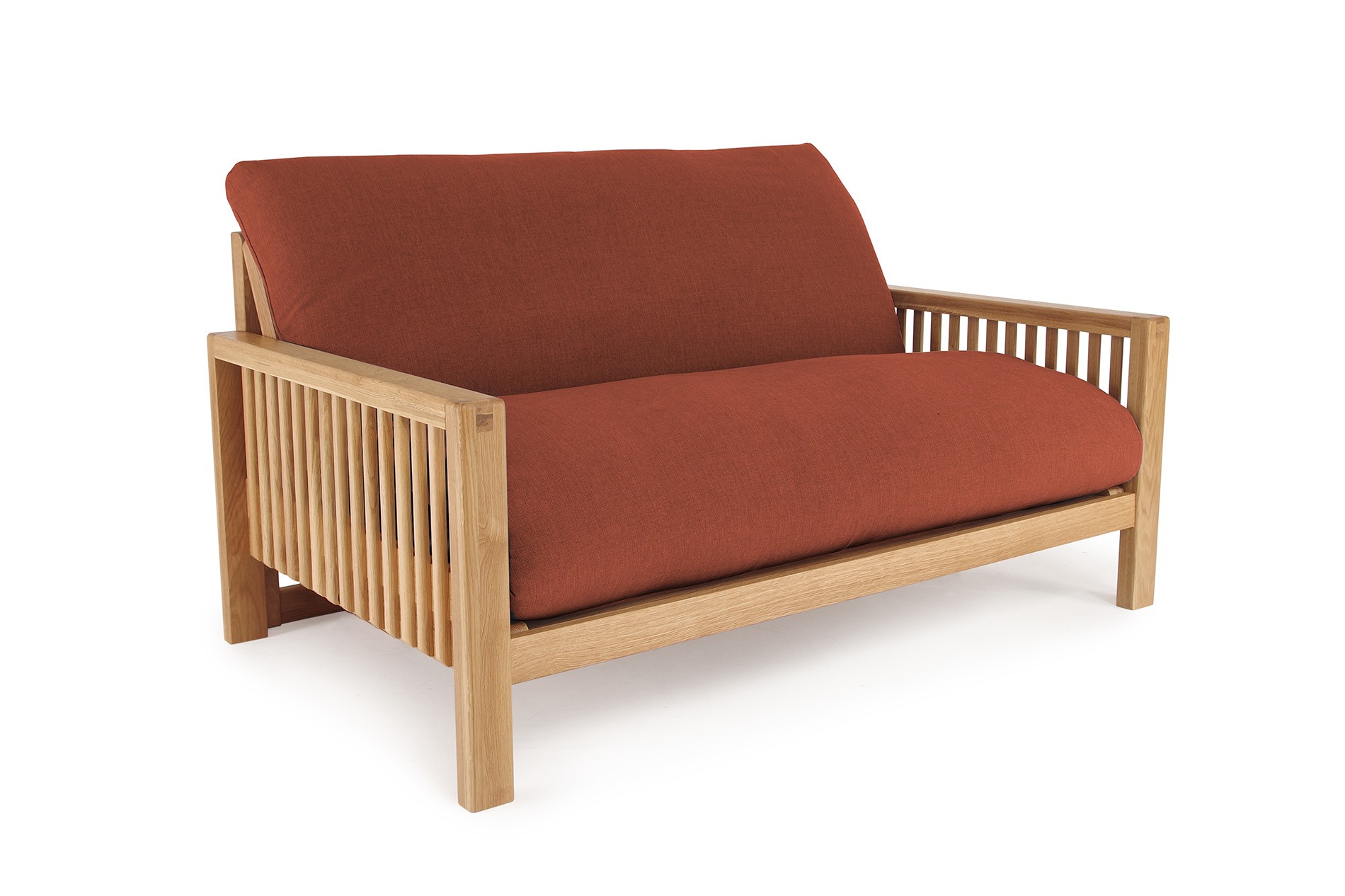 Oak Rondo Seat Sofa Bed Handloom Terracotta
