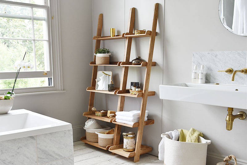 Leaning Ladder Shelves in Oak Futon Company