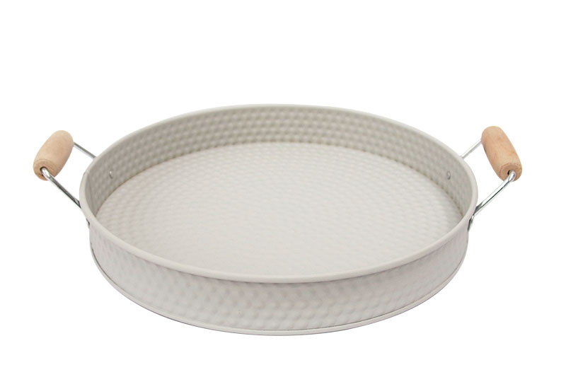 Metal Round Dots Tray Large With Handle, Metal Round Tray With Handles