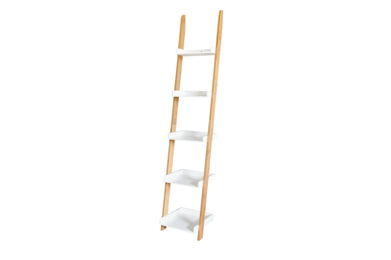 Leaning Ladder Shelves In Bamboo And White Futon Company