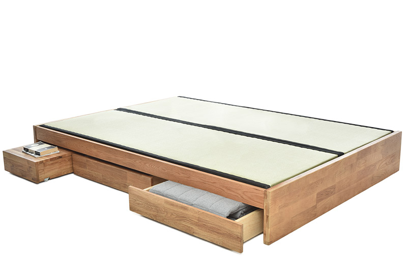 King Size Oak Platform Storage Bed, King Size Oak Headboard With Shelves