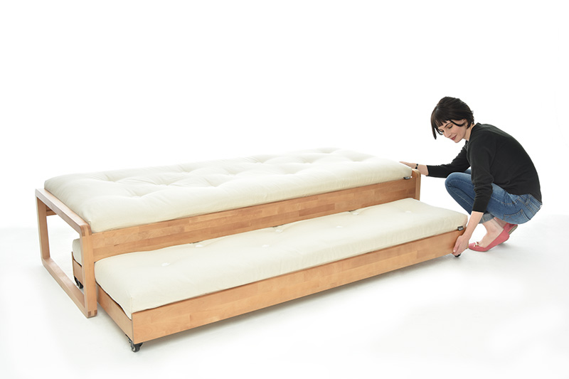 Birch Trundle Bed with two single futons Futon Company