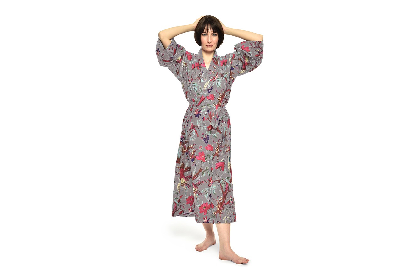 Cotton Printed Paradise Robe Dark Grey Futon Company