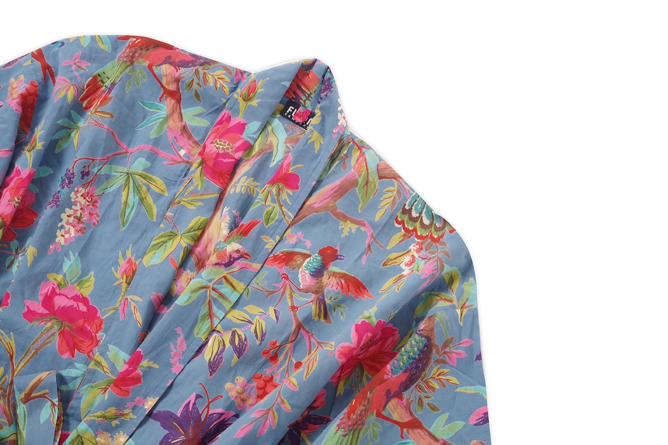 Cotton Printed Paradise Robe (Nordic Blue) Futon Company