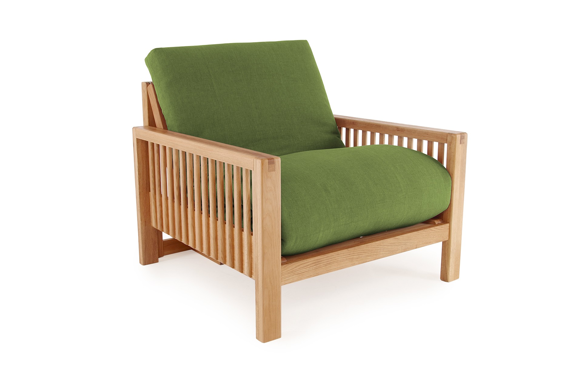 Oak Rondo Seat Sofa Bed Handloom Forest Green