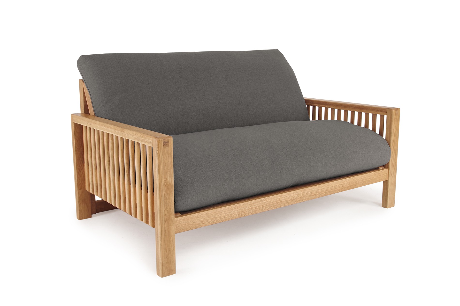 Oak Rondo Seat Sofa Bed Handloom Charcoal