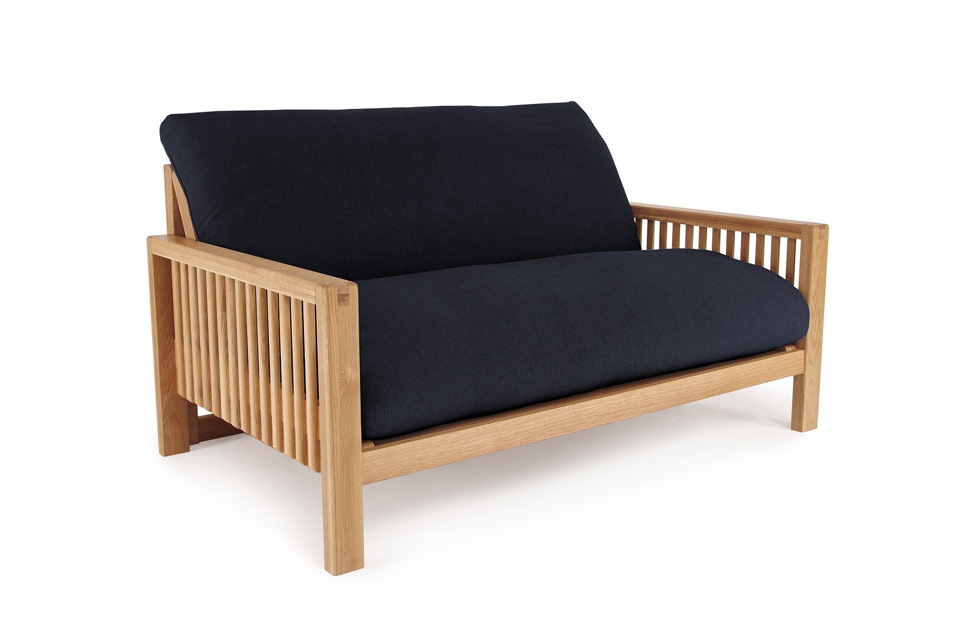 Oak Rondo Seat Sofa Bed Handloom Navy Blue