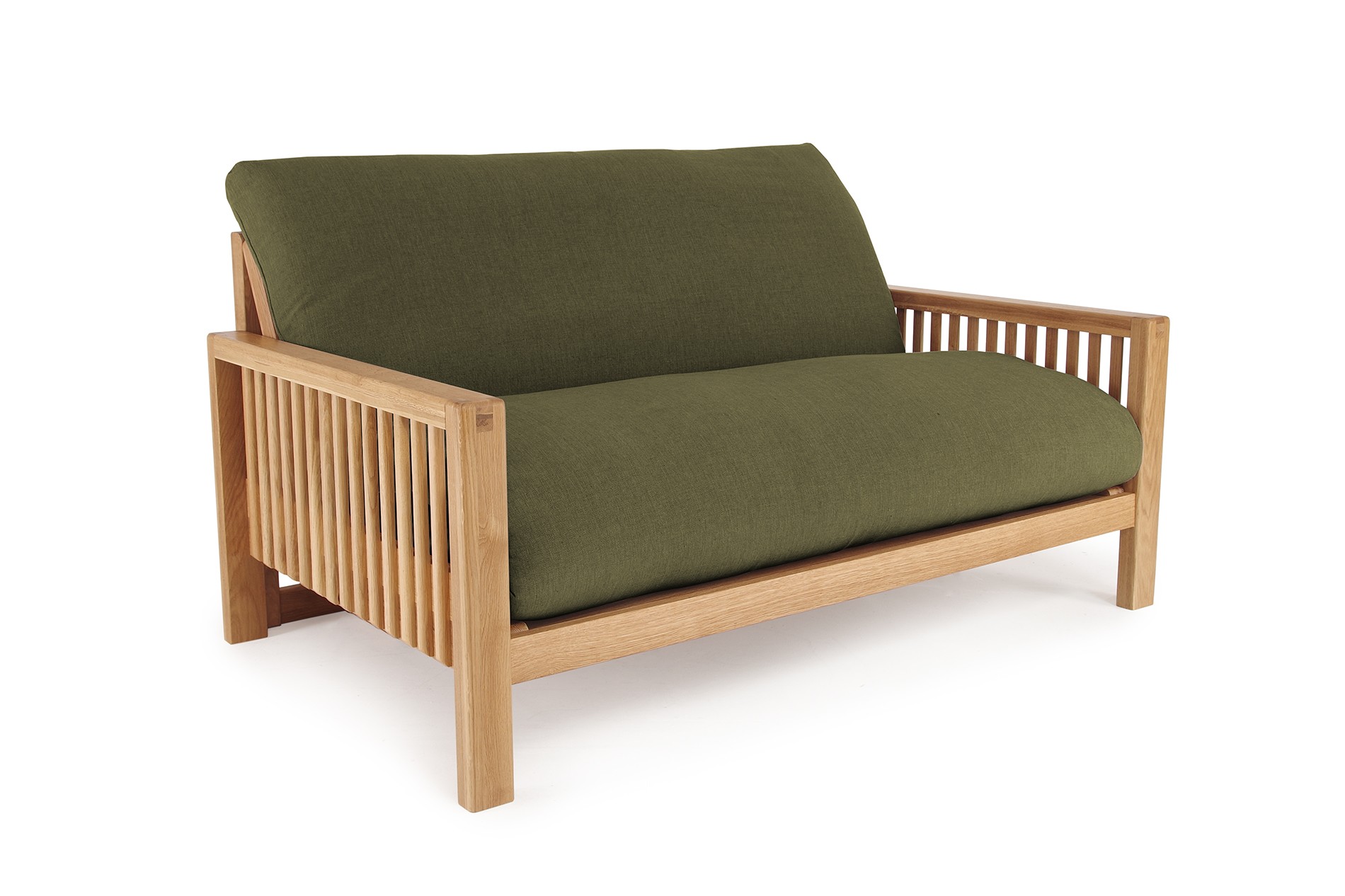 Oak Rondo Seat Sofa Bed Handloom Olive Green