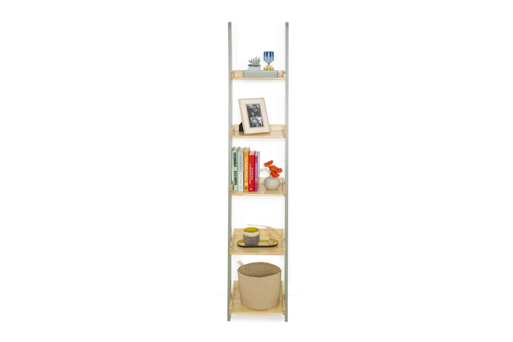 FC Narrow Rubberwood And Pine Ladder Shelf