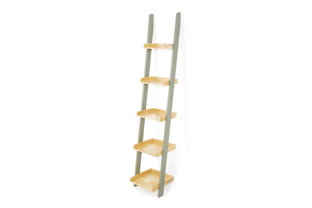 FC Narrow Rubberwood And Pine Ladder Shelf