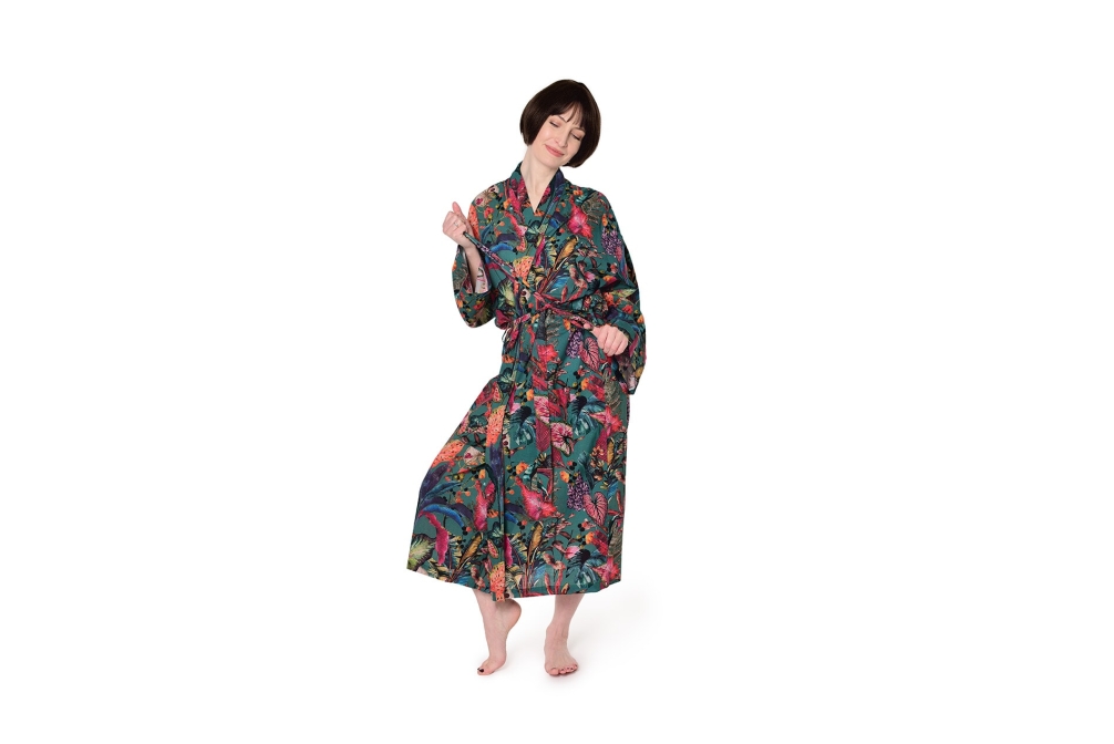 Tropical Cotton Robe (Dark Teal)