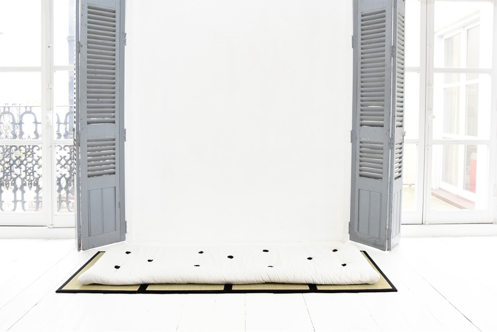 Bed in a Bag unrolled on folding tatami mat