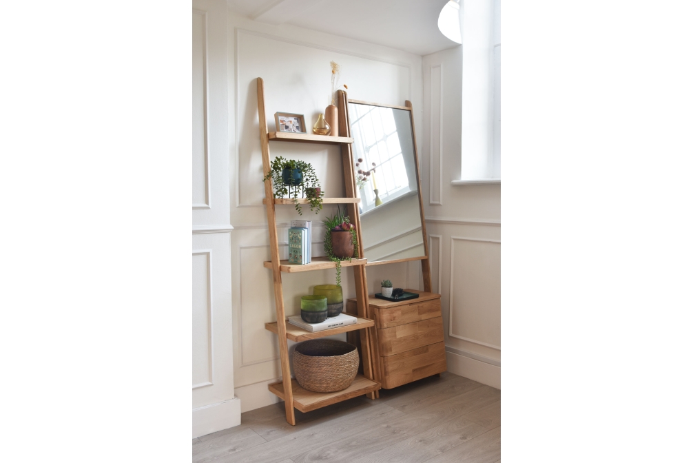 FC Oak Rounded Leaning Mirror Drawers Luxe LS