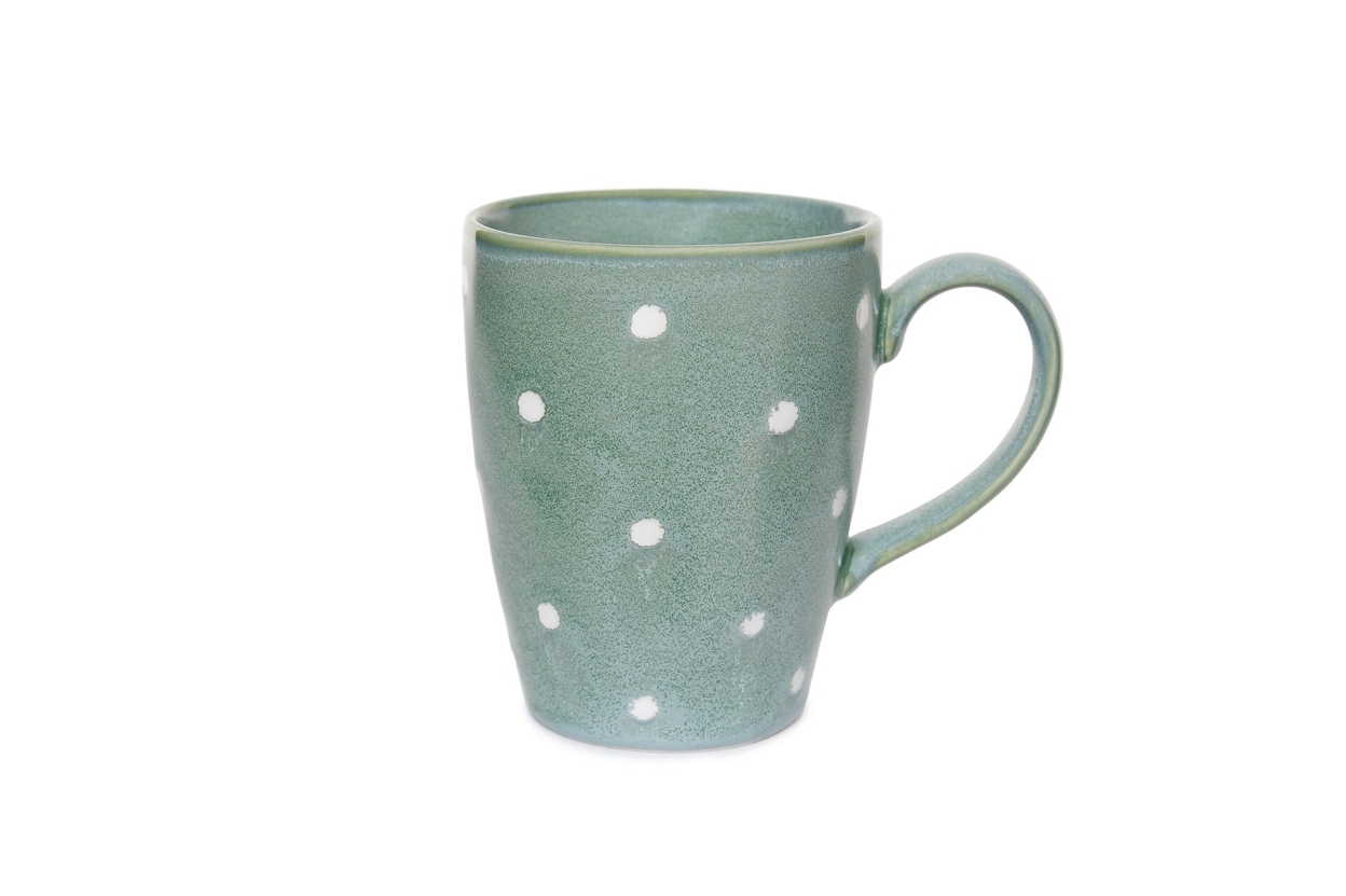 FC Reactive Glaze Cappuccino Mug Green White Dots