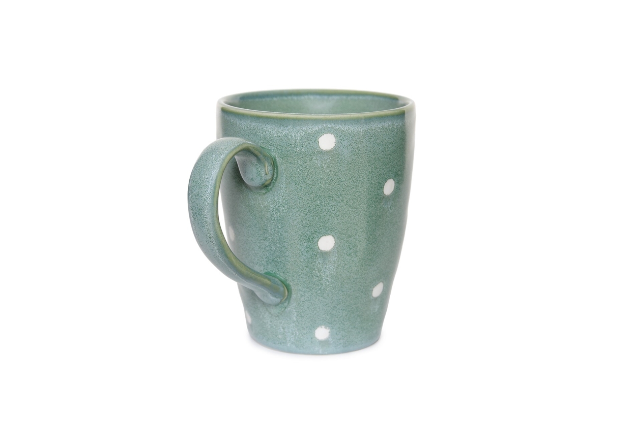 FC Reactive Glaze Cappuccino Mug Green White Dots