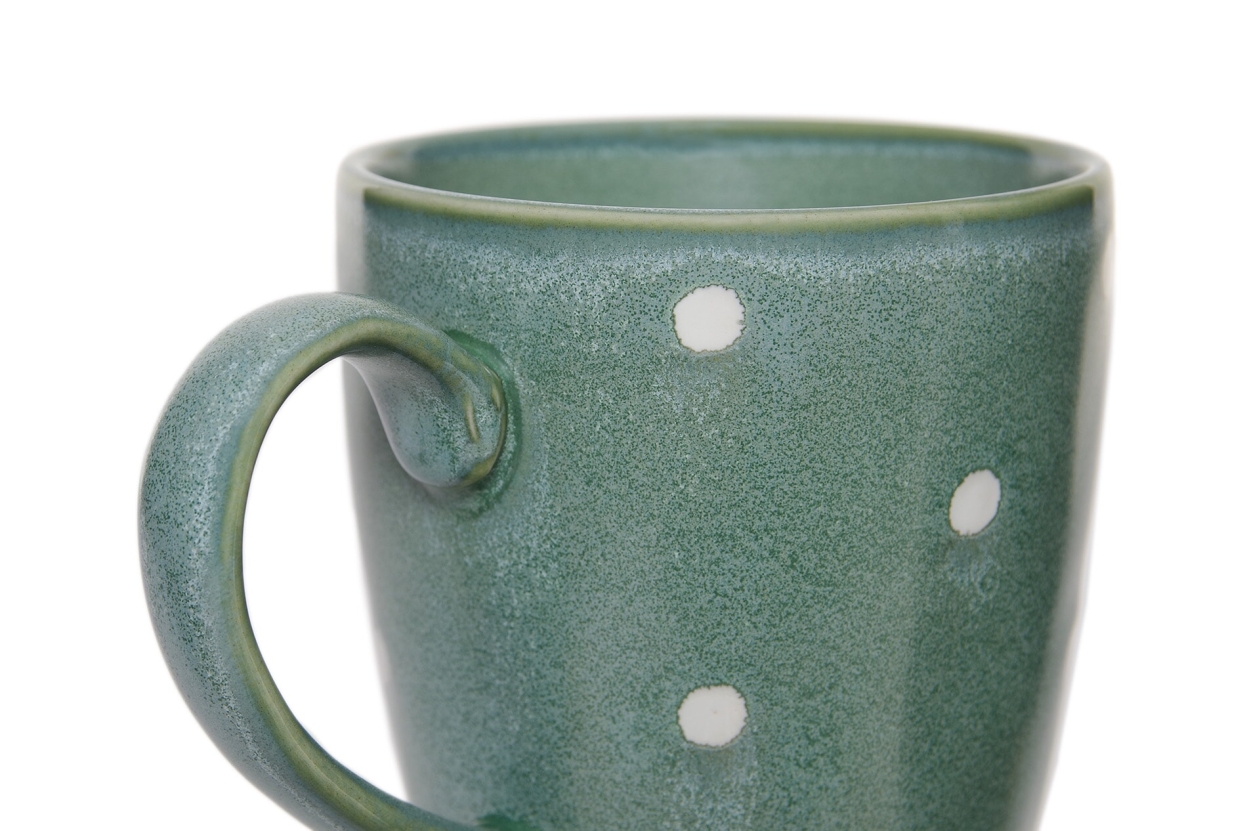 FC Reactive Glaze Cappuccino Mug Green White Dots