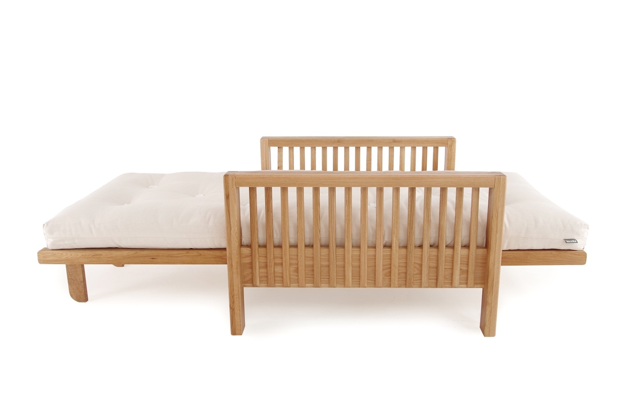 Rondo - Single Seater Oak Sofa Bed - Side view, No cover