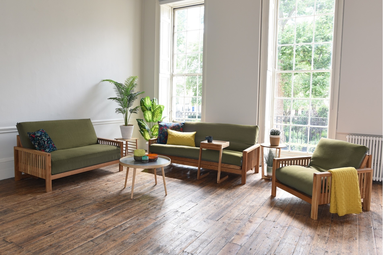 Rondo - Single Seater Oak Sofa Bed - Rondo set of 2 Seater, 3 Seater  Oak Sofa Beds - Olive Green - Living room