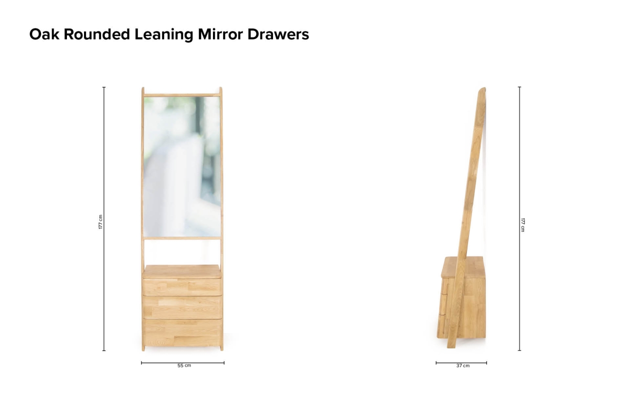 Oak Rounded Leaning Mirror Drawers