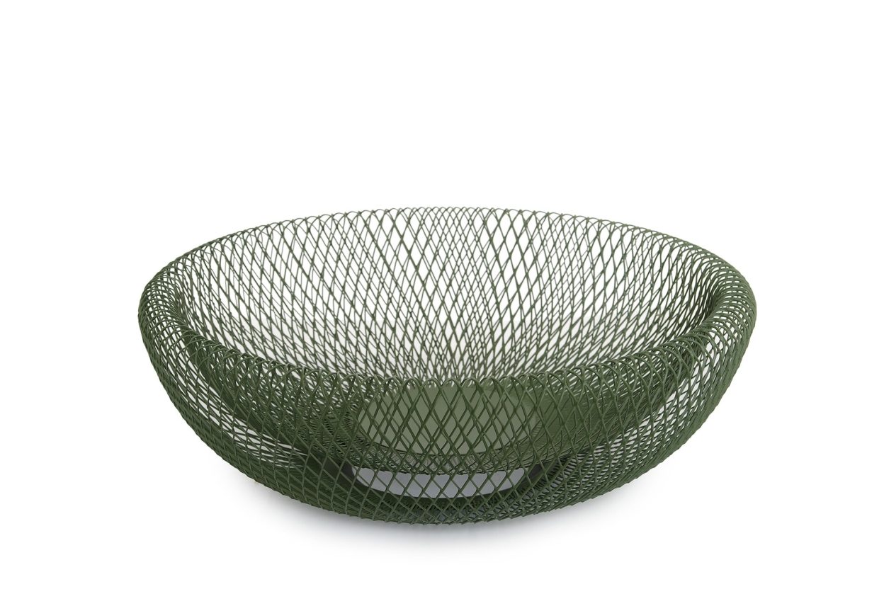 Hikui Shallow Metal Fruit Bowl (Olive Green)