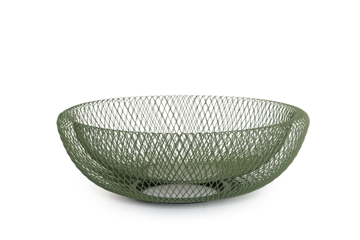 Hikui Shallow Metal Fruit Bowl (Olive Green)