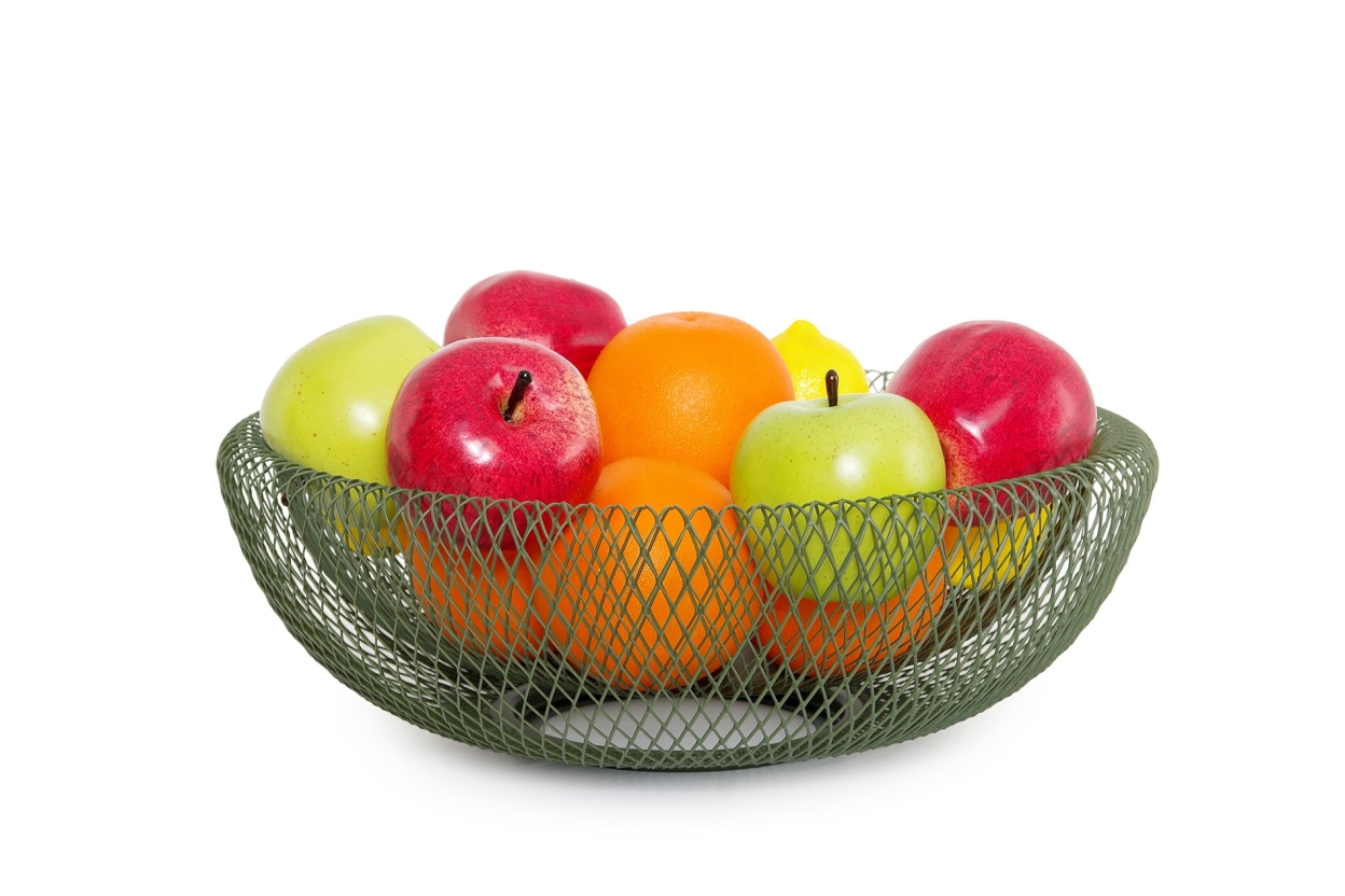 Hikui Shallow Metal Fruit Bowl (Olive Green)