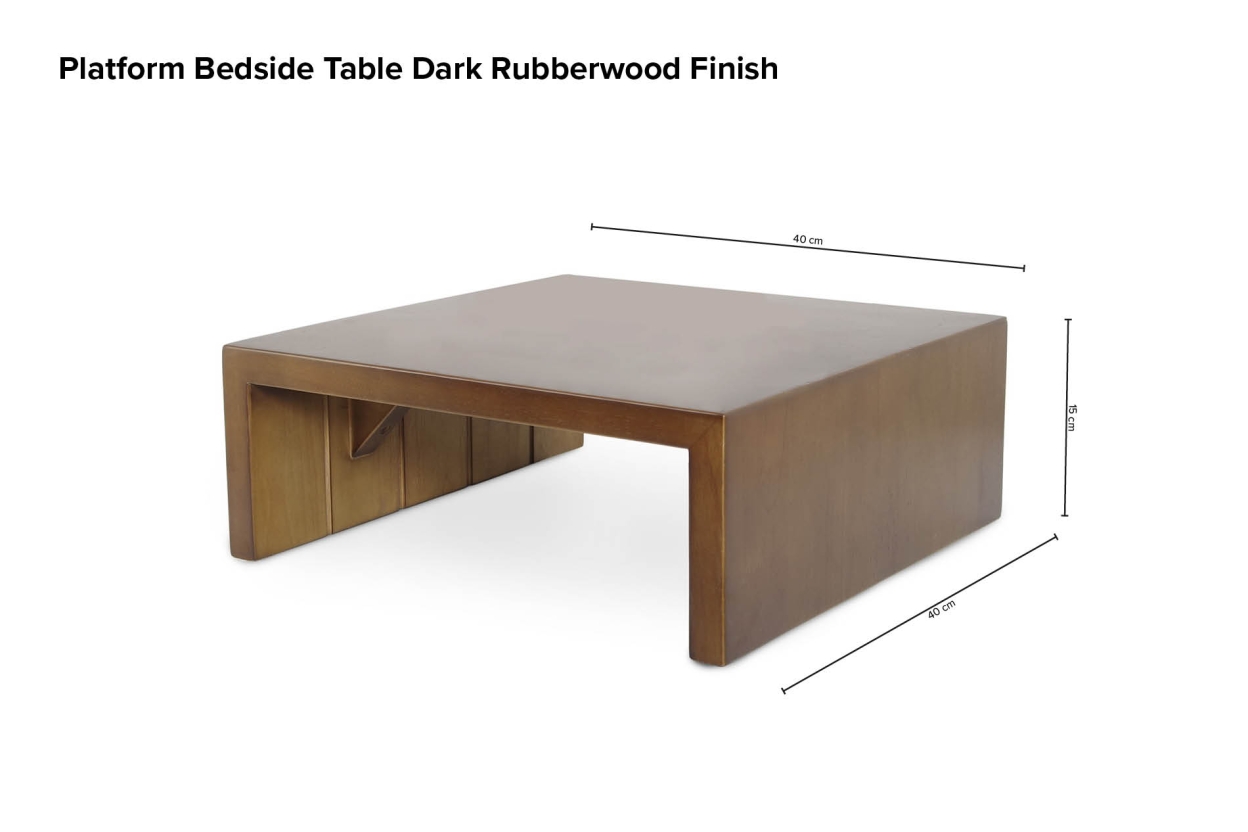 Platform Bedside Table Dark Rubberwood Finish