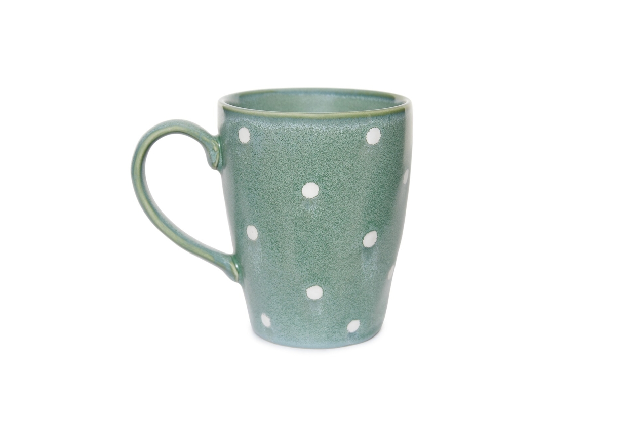 FC Reactive Glaze Cappuccino Mug Green White Dots Ayf Ns