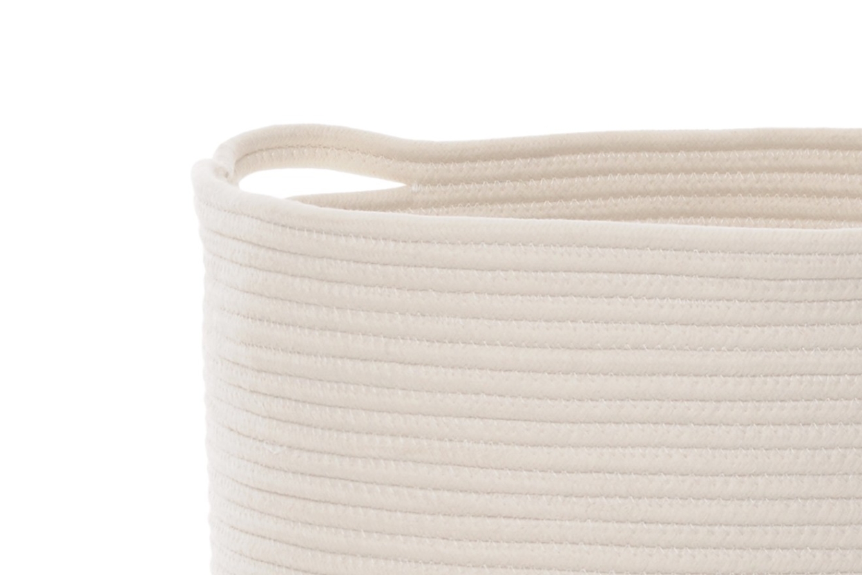 Laundry Jute And White Cotton Rope Basket With Handles Detail