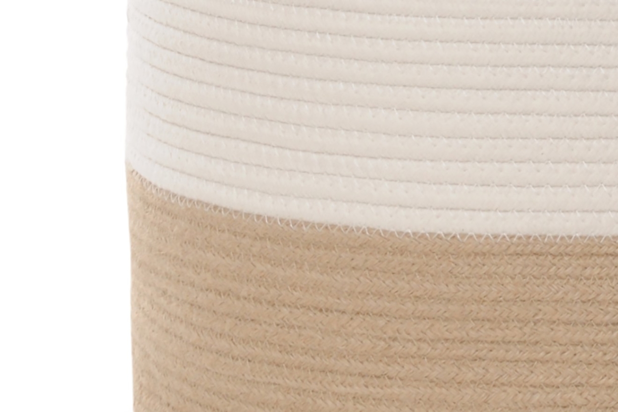 Laundry Jute And White Cotton Rope Basket With Handles Detail