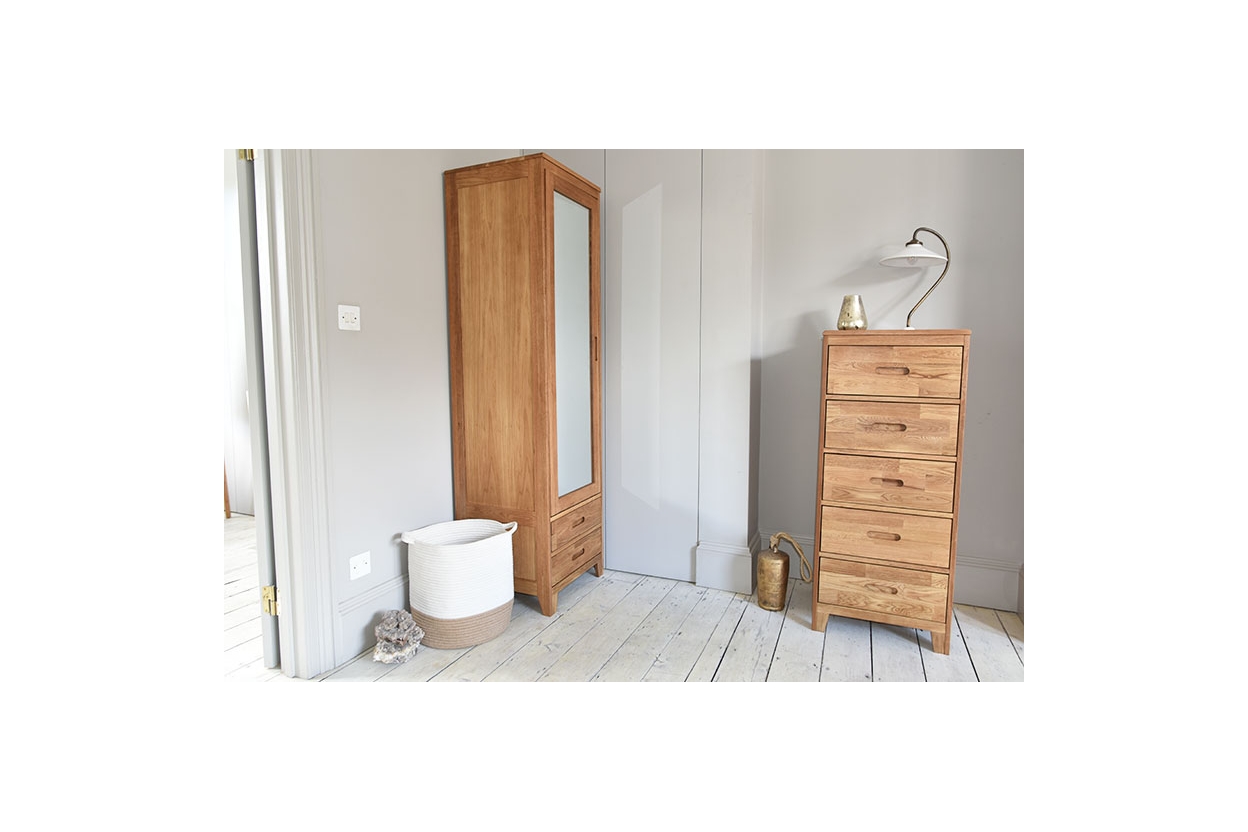 Oak Narrow Wardrobe With Narrow Chest Of Drawers V2 Location