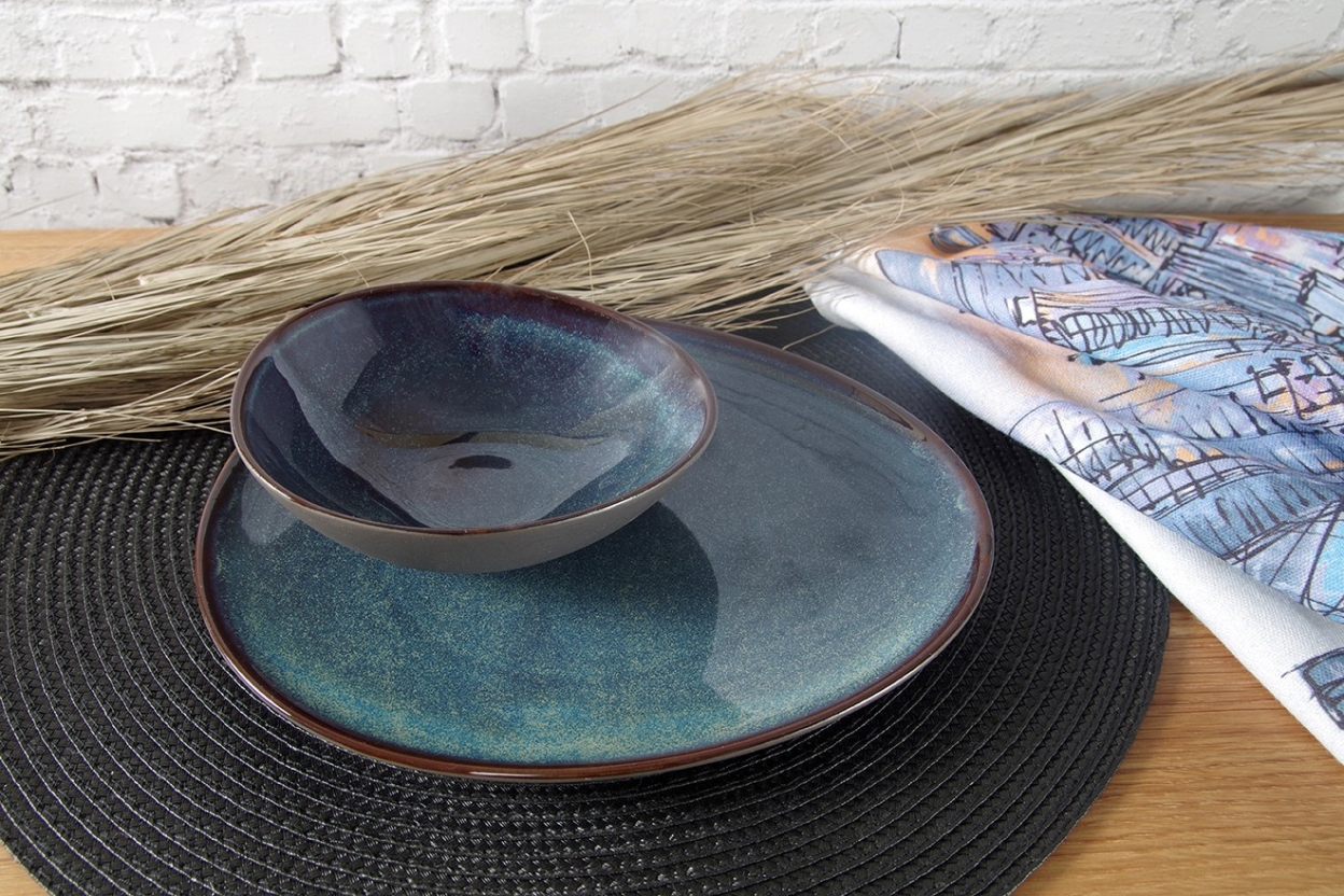 FC Dapple Glaze Avo Bowl And Plate Indigo