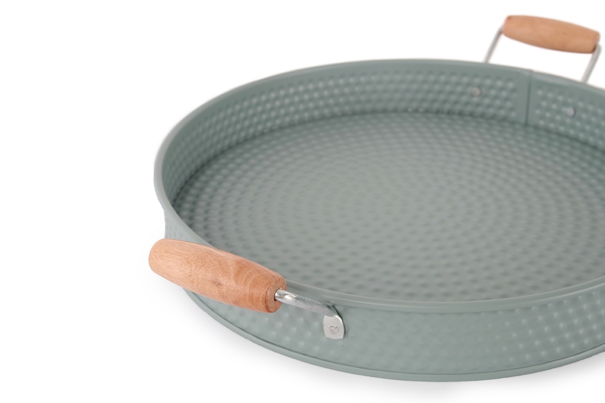 FC Metal Dots Tray With Wooden Handles Fjord Blue Large