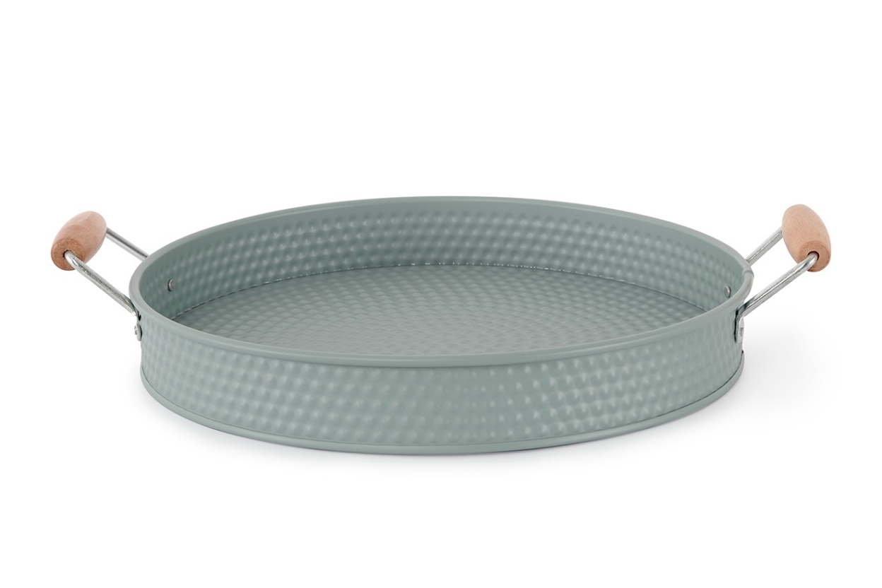 FC Metal Dots Tray With Wooden Handles Fjord Blue Large