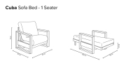 Cuba - Single Seater Birch Sofa Bed - Sofa dimensions in folded and unfolded states
