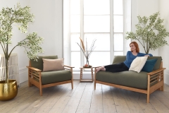 Pagoda - Single Seater Oak Sofa Bed - Living room set with a two-seater sofa