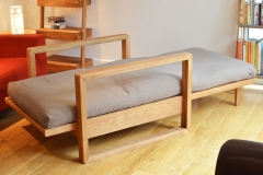 Cuba - Single Seater Solid Oak Sofa Bed - Unfolded, angled view, interior