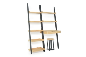 Rubberwood And Pine Cm Ladder Shelves With Desk And Stool