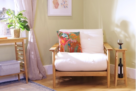 Pagoda - Single Seater Oak Sofa Bed - Front view