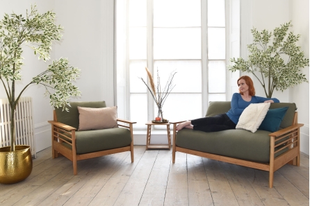 Pagoda - Single Seater Oak Sofa Bed - Living room set with a two-seater sofa