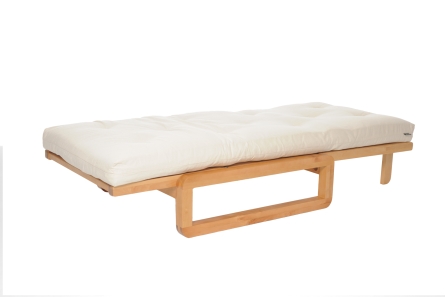 Loop - Single Seater Birch Sofa Bed - Angled view, unfolded
