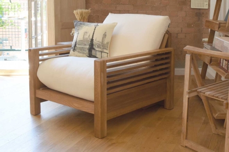 Horizon - Single Seater Oak Sofa Bed - Angled view, Living Room