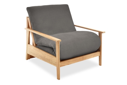 Haiku - Single Seater Solid Oak Sofa Bed - Handloom Charcoal