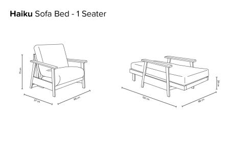 Haiku - Single Seater Solid Oak Sofa Bed - Dimensions