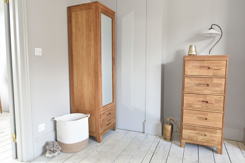 Oak Narrow Wardrobe With Narrow Chest Of Drawers V2 Location