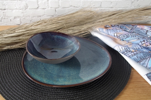 FC Dapple Glaze Avo Bowl And Plate Indigo