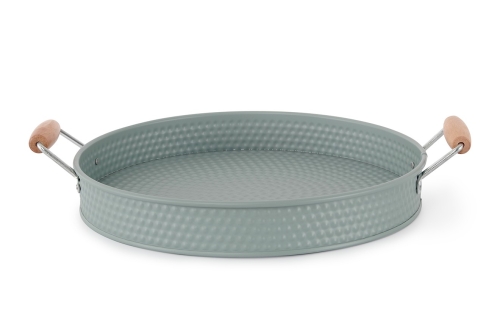 FC Metal Dots Tray With Wooden Handles Fjord Blue Large