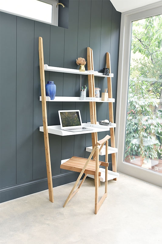 Bamboo Ladder Shelf Shown With Ladder Desk