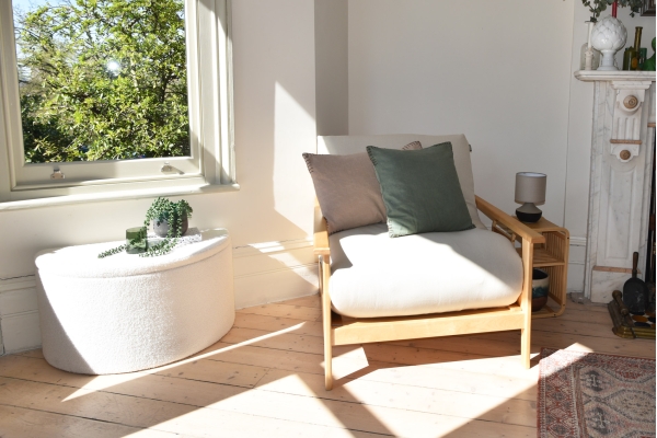 Haiku - Single Seater Birch Sofa Bed - Front view, Lifestyle
