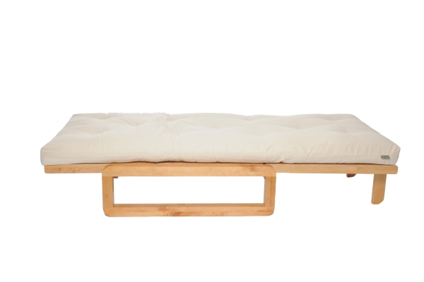 Loop - Single Seater Birch Sofa Bed - Unfolded, no cover, side view